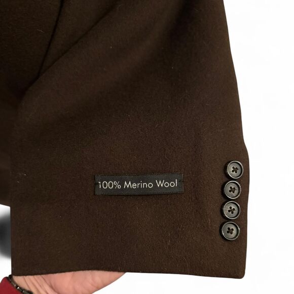 Jos. A. Bank Men’s 50R Chocolate Brown 100% Merino Wool Overcoat Long Dress Coat - Picture 3 of 8